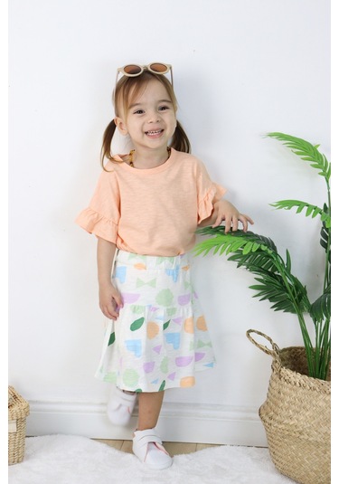 Kız Çocuk Geometrik Desen Etekli Takım 001