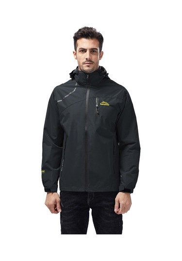 Erkek Tek Katmanlı Açık Hava Spor Ceketi Siyah Siyah