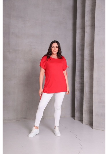 Kolu Eteği Büzmeli Bluz Kırmızı