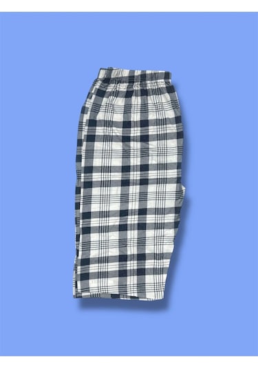 Desenli Penye Diz Altı Büyük Beden Anne Kadın Kapri Lacivert Büyük Ekose