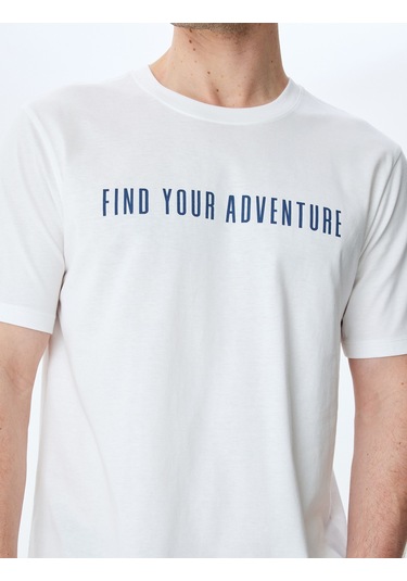 Koton Bisiklet Yaka Regular Fit Pamuklu Kısa Kollu Slogan Baskılı Tişört Beyaz 5sam10087hk Beyaz