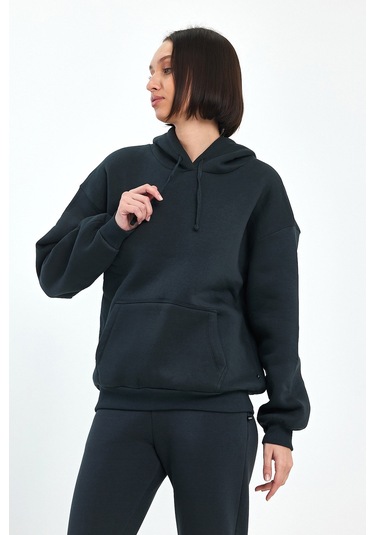 Odda Kadın Kapüşonlu Şardonlu Sweatshirt Antrasit