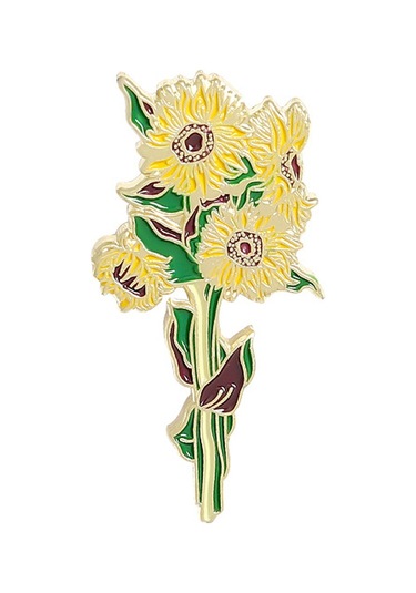 Çiçek Broş 2 Adet Van Gogh Ayçiçeği Ve Süsenler Broş İğneleri, Altın Rengi