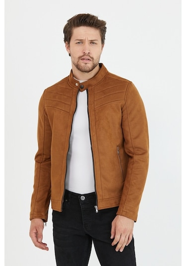 Erkek Taba Dar Kesim Süet Ceket Mont- Taba