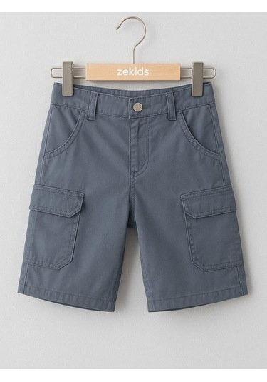 Erkek Bebek Pamuklu Kumaş Cepli Şort-16008 Gri