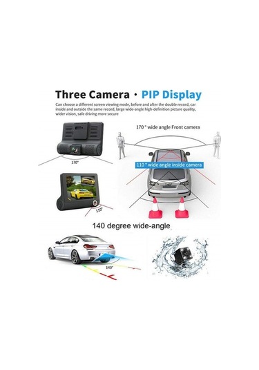 Joyjadehub Araba Dvr Dashcam Dash Kamera Hd Ekran 1080p 3 Lensli