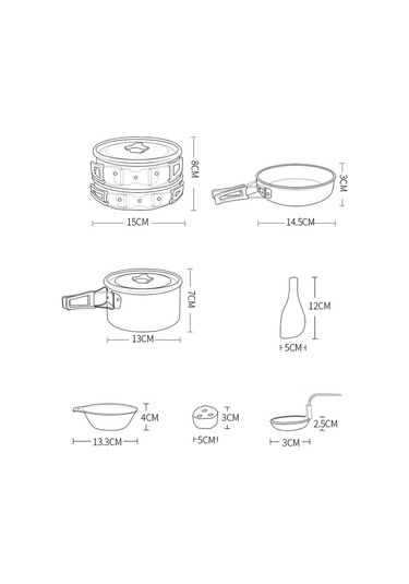 Hewolf Hw-K1342 Taşınabilir Kaymaz Saplı Tava Sıcaklığa Dayanıklı Kamp Tencere Seti 1-2 Kişi Için Çok Renkli