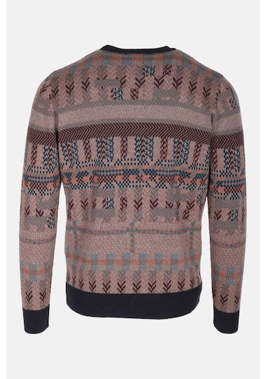 Erkek Triko Lacivert Bisiklet Yaka Desenli Slim Fit Pamuklu Kazak Ncs Jeans 3721 Lacivert