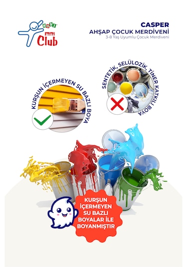 Casper Ahşap Çocuk Merdiveni 3-8 Yaş Uyumlu Çocuk Merdiveni