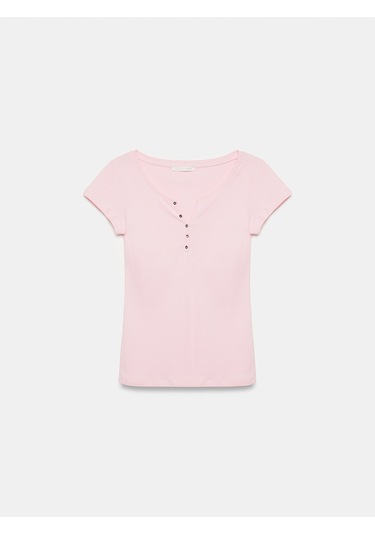 Dilvin 32688 %100 Pamuk Basic T-shirt-toz Pembe