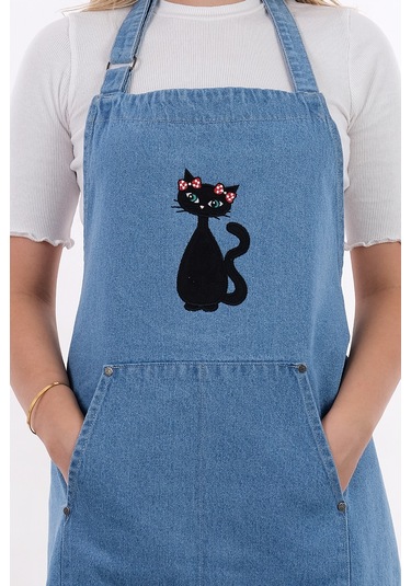 Ayarlanabilir Askılı Kot Mutfak Önlüğü Siyah Siyah