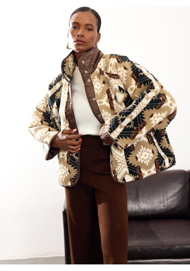 Kahverengi Çift Taraflı Şişme Polar Mont 01304 Kahverengi