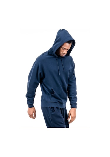 Jahr Marc Lacivert Önü Cepli Kapüşonlu Oversize Erkek Sweatshirt Lacivert