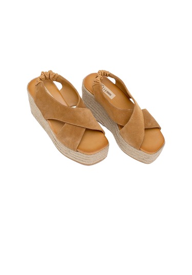 Elit Rosabelle Kadın Hakiki Süet Deri Dolgu Topuk Sandalet Taba Taba