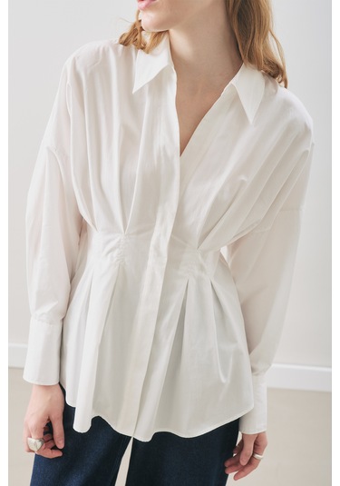 Pile Detaylı Gömlek Ekru Ekru