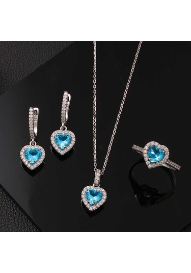 Casera's Gümüş Turkuaz Taşlı Kalpli Kadın Set Csr2185194 Gümüş