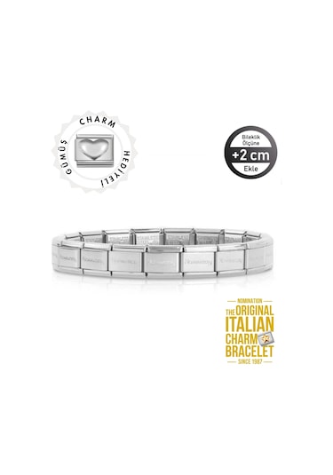 Nomination Italy İtalyan Charm Bileklik Kişiselleştirilebilir Çelik, Gümüş Kalp Link Hediyeli