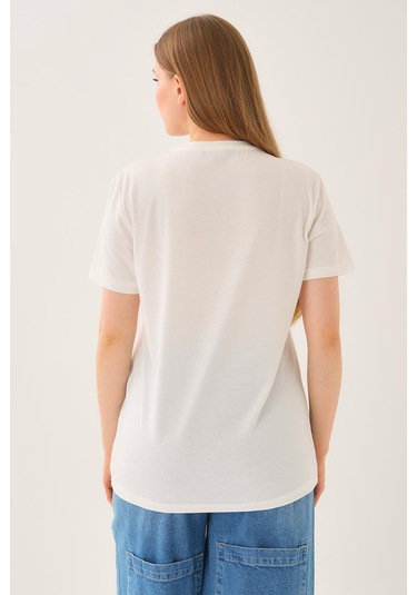Alexandergardi Oversize Geniş Kalıp Bisiklet Yaka Baskılı T-shirt Beyaz