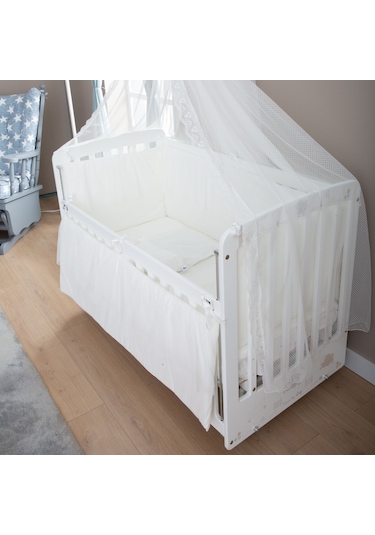 Meltem Kids Woody Anne Yanı Ahşap Sallanır Beşik 60 x 120 CM (Beyaz - Ekru) Beyaz