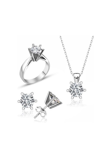 Sertifikalı Swarovski Tektaş Özel Model 925 Gümüş Set Takım