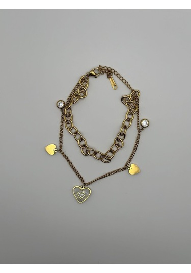 Arnes Jewelry Çelik Zincirli Kalpli Bileklik Ar132nes Gold