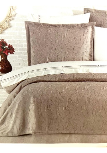 Modern Yatak Örtüsü Seti 9 Parça Vizon Vizon