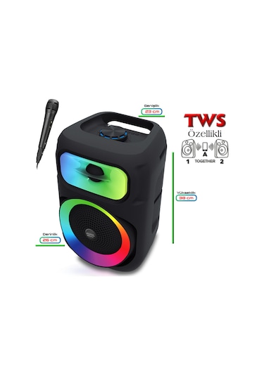 Auris Kln130 25w 8 İnç Mikrofonlu Rgb Bluetooth Hoparlör