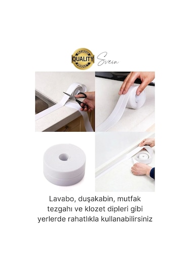 Ekstra Kalın 3.35 Mt Banyo Küvet Duşakabin Mutfak Tezgah Lavabo Su Sızdırmaz Kenar Bandı Beyaz Bant