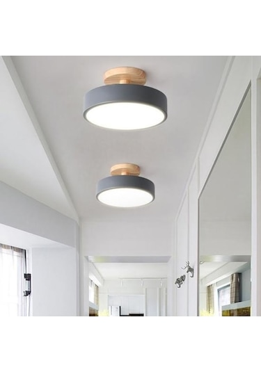 Gri Gömme Montaj Tavan Işık Ahşap Tahıl Modern Minimalist Zarif Süper Parlak Yuvarlak Lamba Armatür Gri Gri