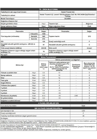 Vestel SC25001 Statik Kombi Tipi Buzdolabı