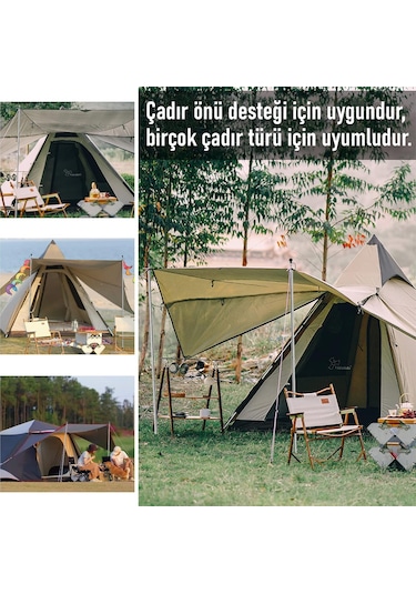 Haegs Ayarlanabilir Tarp Tente Direkleri, 2 Li Set, Teleskopik Alüminyum Çadır Gölgelik Branda Direkleri, Kamp Direği Katlanabilir Hafif Karavan Araç Yan Tente Direği - Gümüş