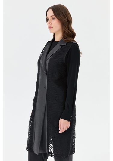 Jakar Kumaşlı Uzun Ceketli Pantolonlu Takım Siyah Siyah