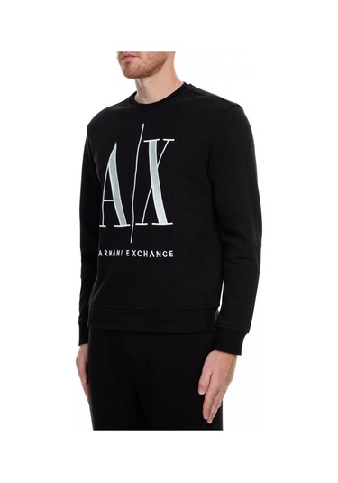 Erkek Önde Ax Logolu Bisiklet Yaka Sweatshirt - Siyah Black