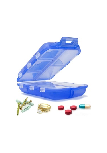 Symbee Mavi Gezi İlaç Kutusu 10 Bölmeli, Portatif Vitamin Ve Tablet Depolama Kabı, Kolay İlaç Takibi İçin Mavi