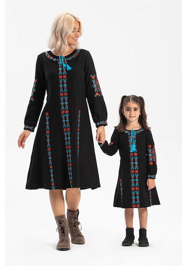 Uzun Kol Mahur Çocuk Pazen Elbise Siyah Syh Siyah