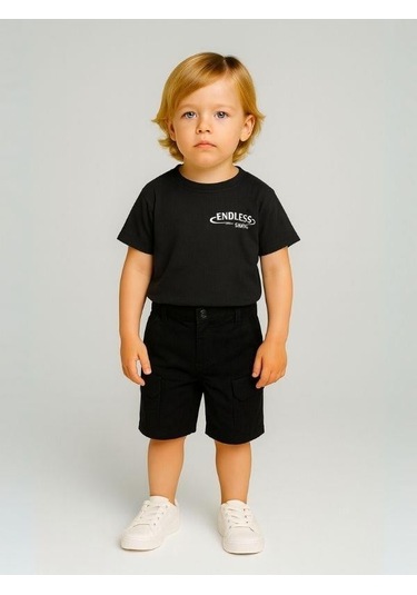 Erkek Bebek Pamuklu Kumaş Cepli Şort-16008 Siyah