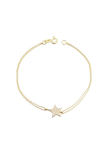 Sefa Gold 14 Ayar Altın Taşlı Yıldız Bileklik Sarı - Beyaz Altın