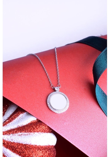 925 Ayar Gümüş Aynalı Taşlı Kolye Gümüş