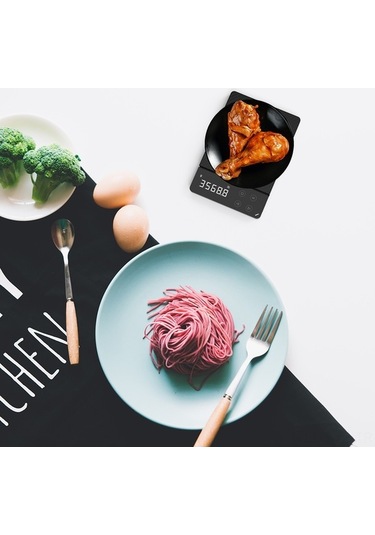 Novahub Şarj Edilebilir Hassas Mutfak Terazisi - 5 Birimli Led Ekran, Tartı Fonksiyonu, 8kg Kapasite Siyah Siyah