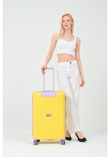 Keo-plus Sarı-lila Orta Boy Silikon Kırılmaz Pp Valiz Siyah