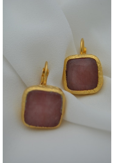 Stoneage Pembe Kuvars El Yapimi Küpe Altın