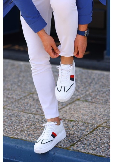 Shoetyle - Beyaz Deri Bağcıklı Erkek Günlük Ayakkabı 101-9082-934-beyaz Beyaz