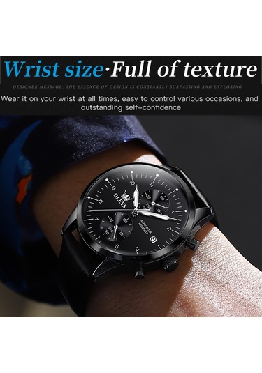 Olevs 2880 Erkekler Çok Fonksiyonlu İş Su Geçirmez Deri Kayış Kuvars İzle Siyah