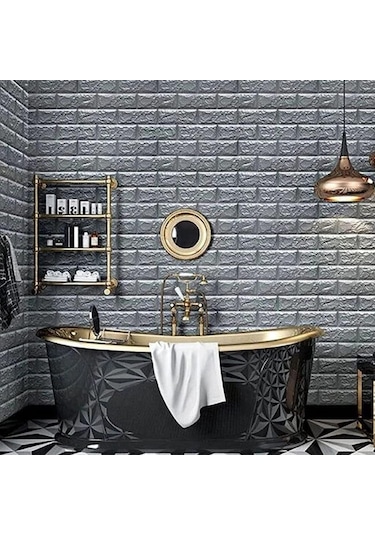 10 Adet 35x38cm Gri Kendinden Yapışkanlı Duvar Kağıdı Esnek Köpük Panel 3d Tuğla Desen