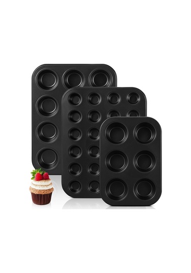 Paket Yapışmaz Muffin Kalıbı Karbon Çelik Kek Kalıbı Muffin Kalıbı Siyah