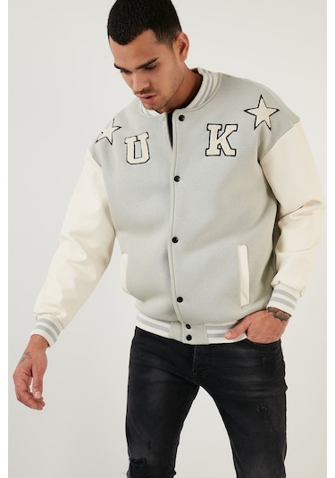 Buratti Oversize Kolej Yaka Cepli Bomber Erkek Ceket 628Mnh178 Gri