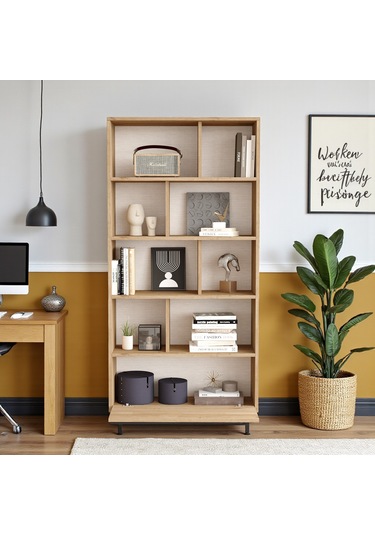 Robin Home Dekoratif Kitaplık Raf Metal Ayaklı 176cm Kapaklı Sepet Kahverengi