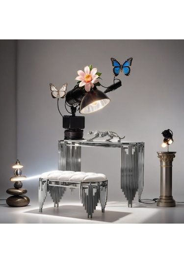 Ekgconcept Piyano Model Dresuar Ve Puf Paslanmaz Kararmaz Ultra Lüx Kaplama Krem