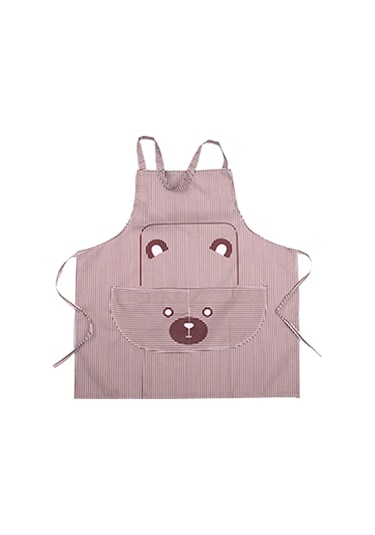 Skycity Kahverengi Yumuşak Polyester Mutfak Fantezi Ayı Desenli Ön Cep Ve Ayarlanabilir Kemerle Yağ Geçirmez Apron