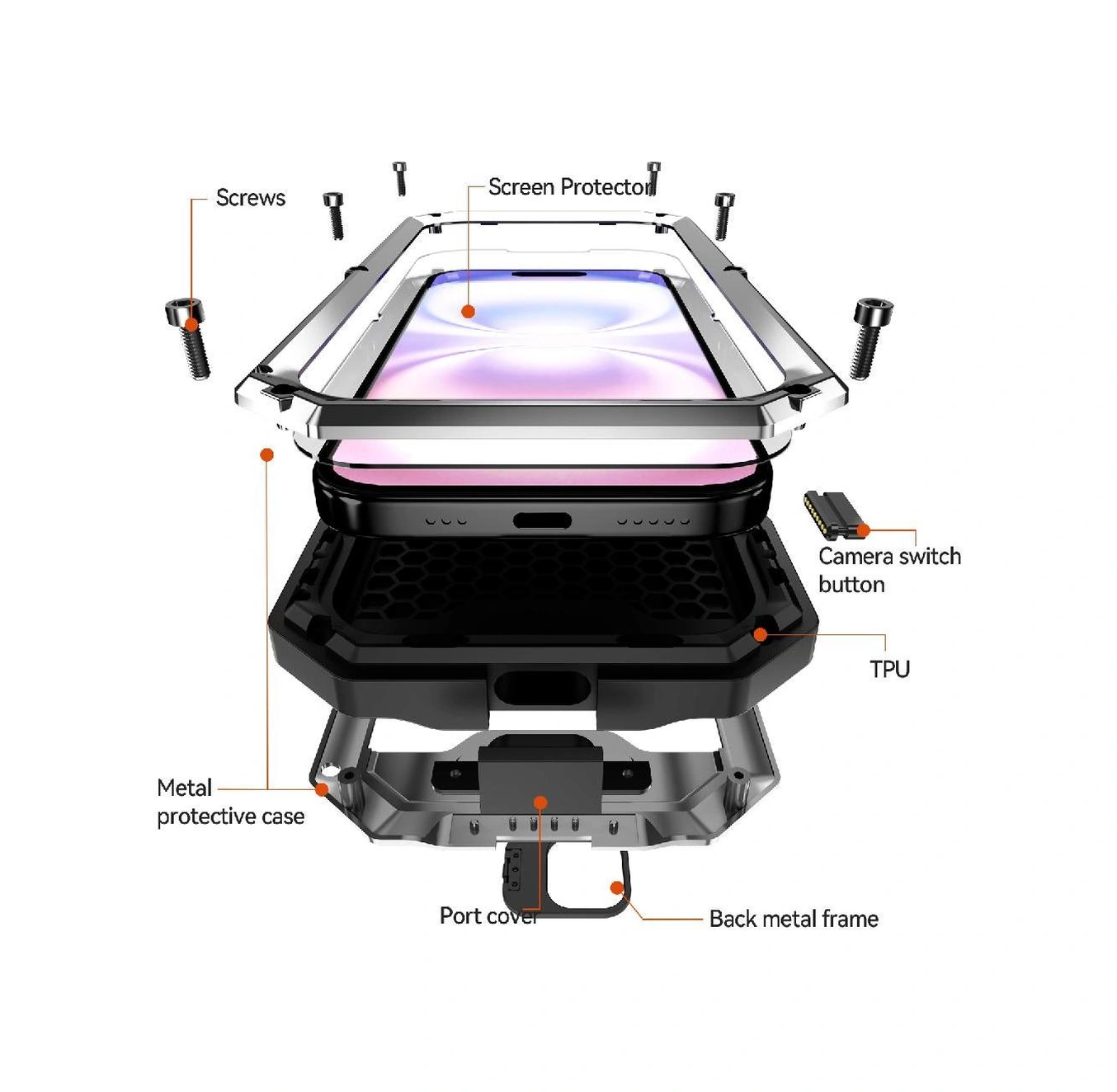 İiphone 17 İçin Metal Standlı Telefon Kılıfı Dahili Kamera Kickstand Cam Ekran Koruyucu Ağır Hizmet Şok Geçirmez